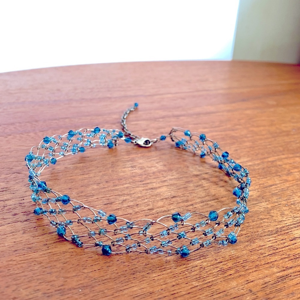 Vintage 60’s Choker Ice Blue Beads On Silver